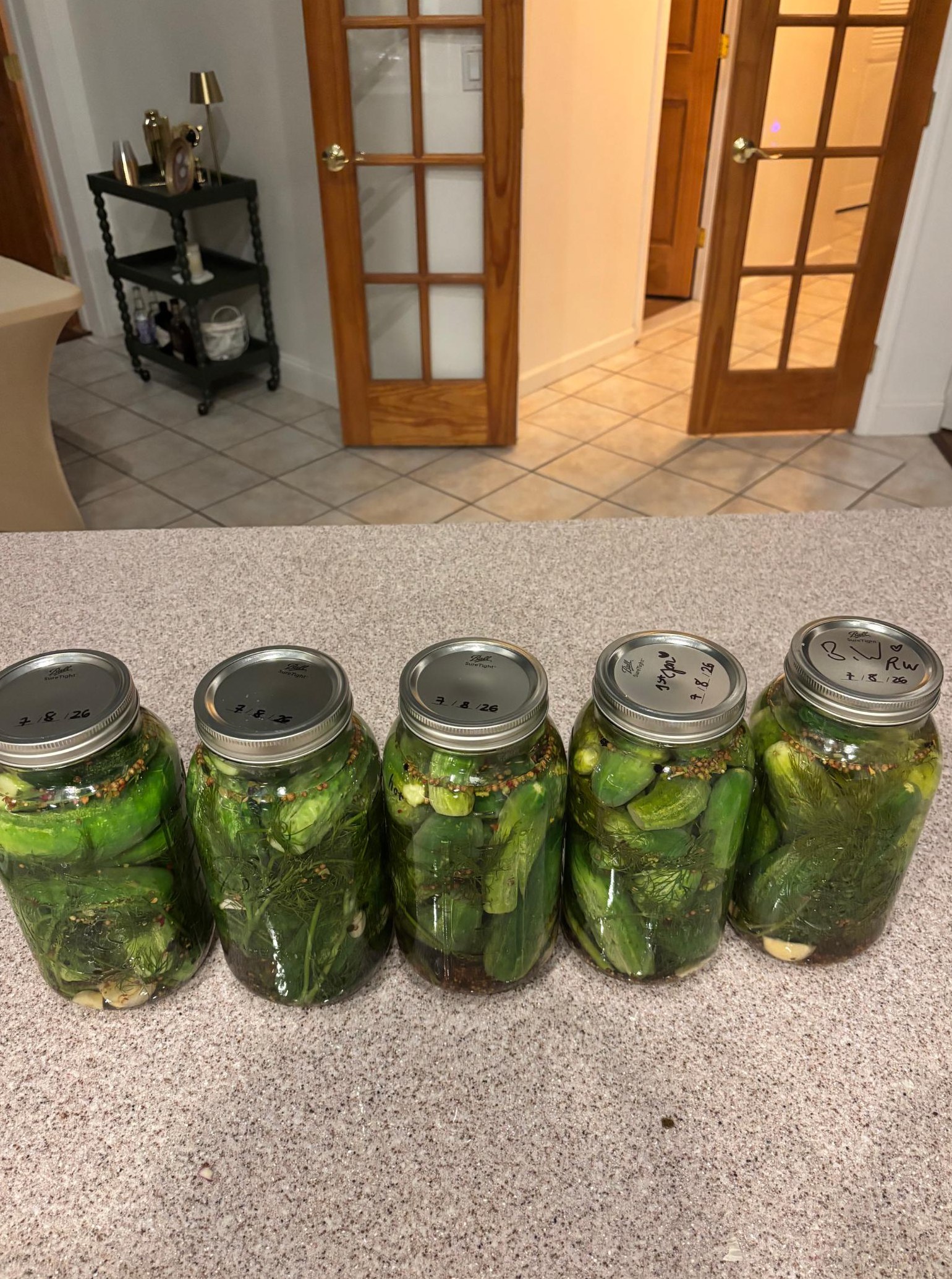 this week's batch, dated and ready to brine
